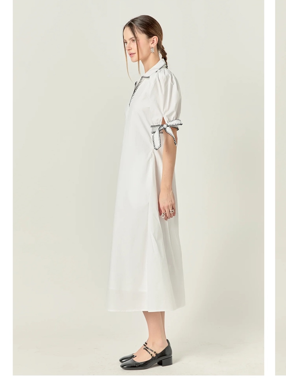 XS, English Factory, worn once, stitch detailed midi dress in white